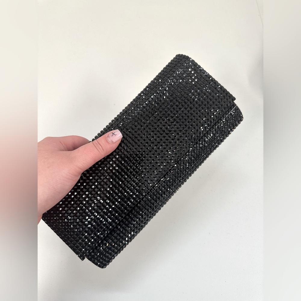 Aldo black glitter clutch with cross body chain